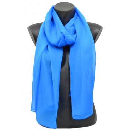 Echarpe mousseline de soie bleu