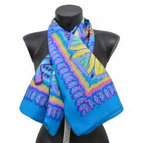 Foulard carré en soie ethnic bleu