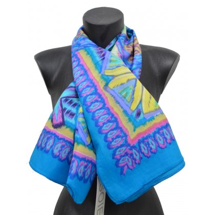 Foulard carré en soie ethnic bleu