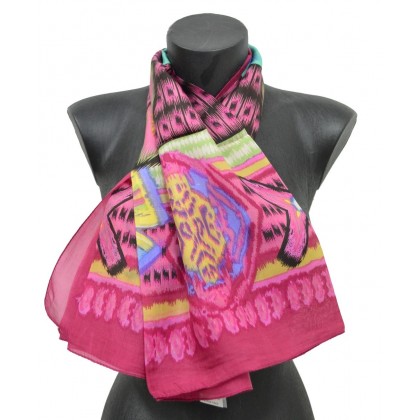 Foulard carré en soie ethnic rose