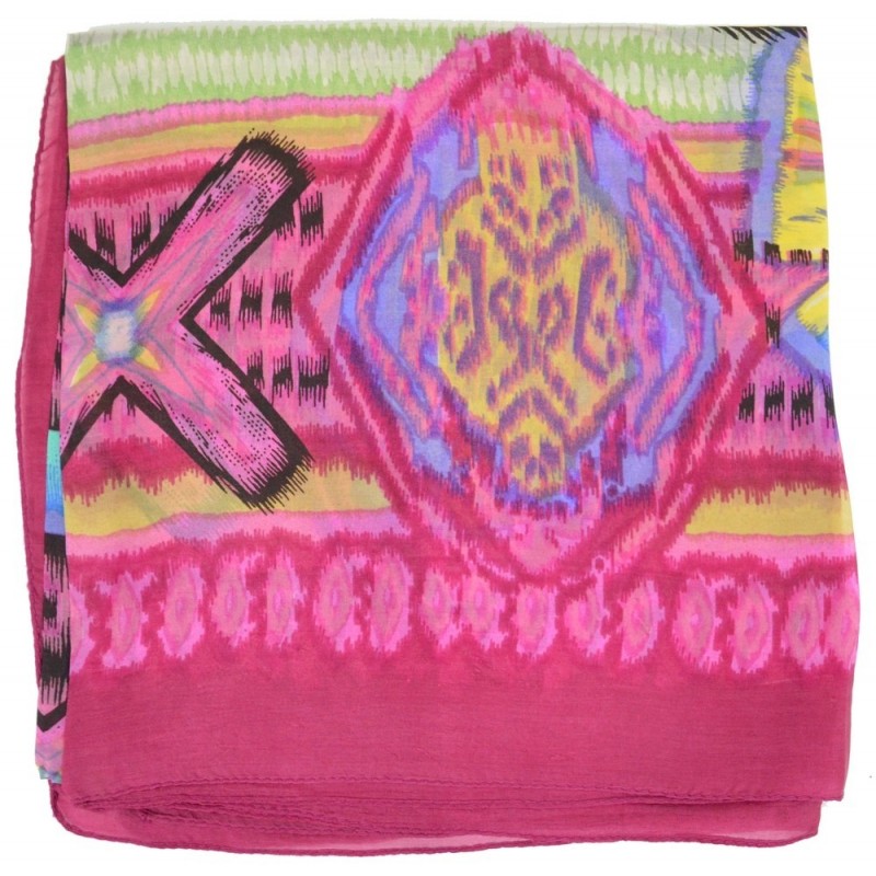 Foulard carré en soie ethnic rose