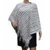 Poncho franges double rectangles blanc/gris