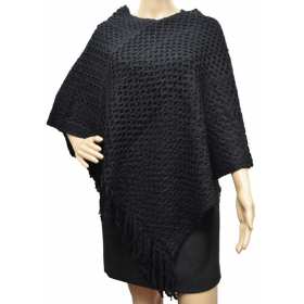 Poncho franges double rectangles noir