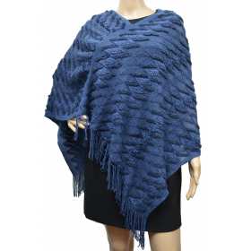 Poncho tricot zig zag bleu