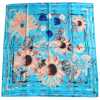 Carré en satin de soie turquoise fleurs saumon