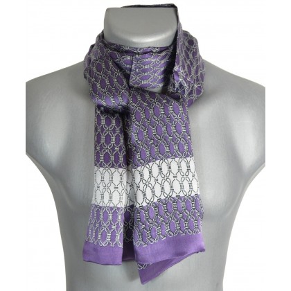 Foulard en soie homme violet et blanc à noeuds