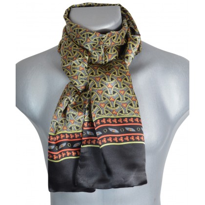 Foulard en soie homme noir motif roues