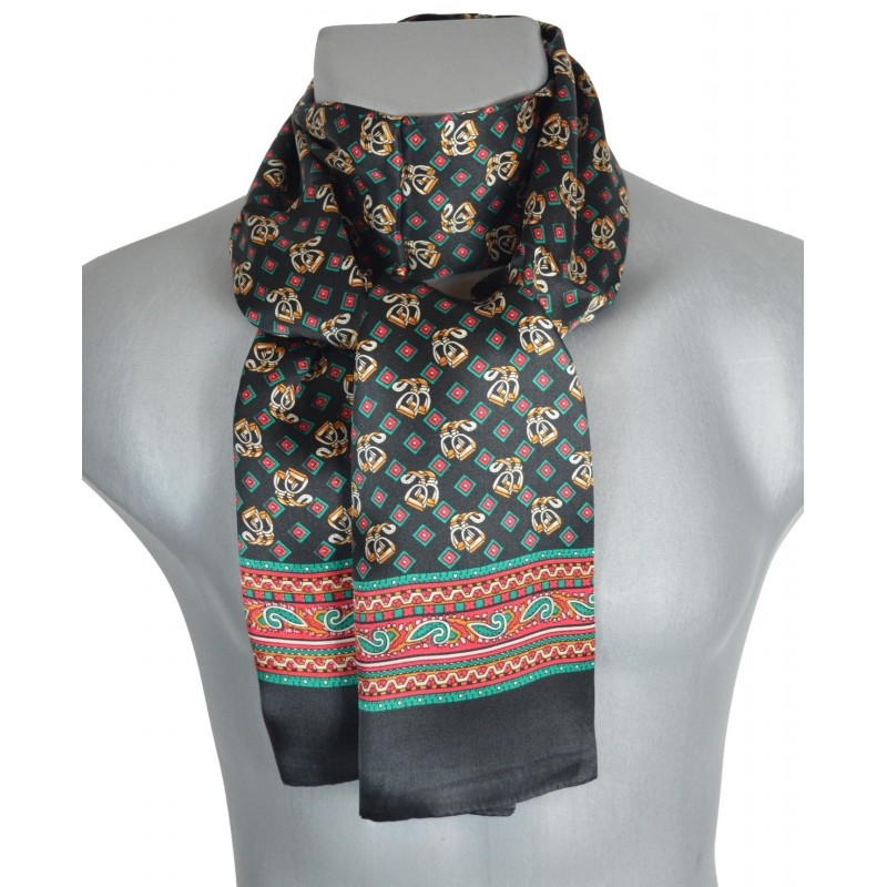 Foulard Noir Imprimé Soie Homme - Fursac D2FOUL-BR21/20