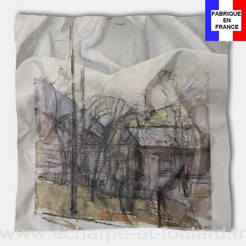 Foulard en soie Giacometti, Paysage aux maisons