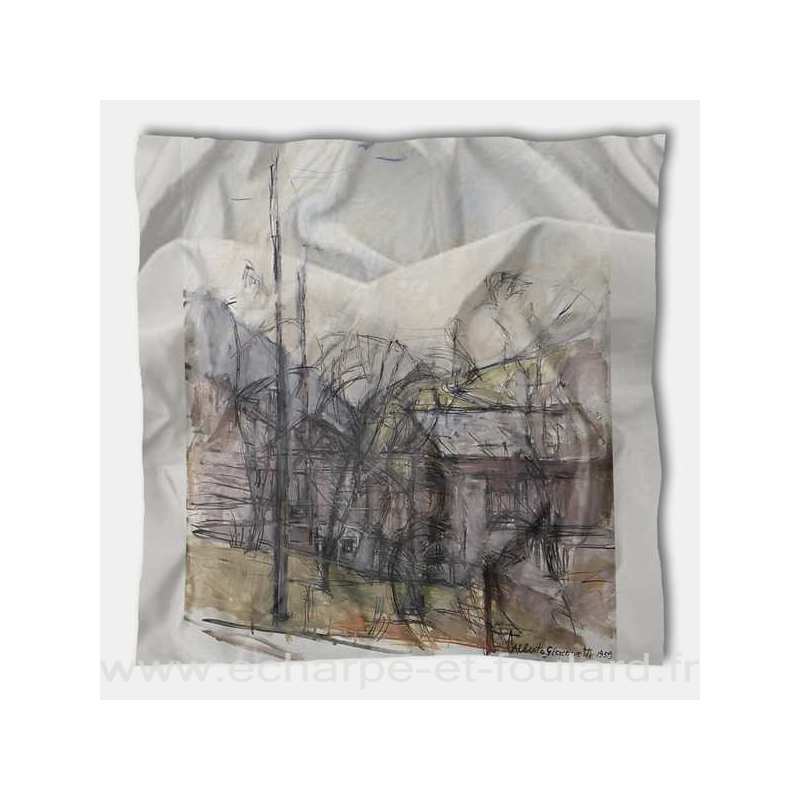 Foulard en soie Giacometti, Paysage aux maisons