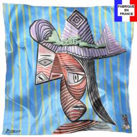 Foulard en soie Picasso, Buste de femme au chapeau rayé