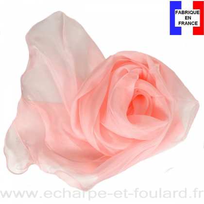 Foulard soie rose clair bords ondulés fabriqué en France