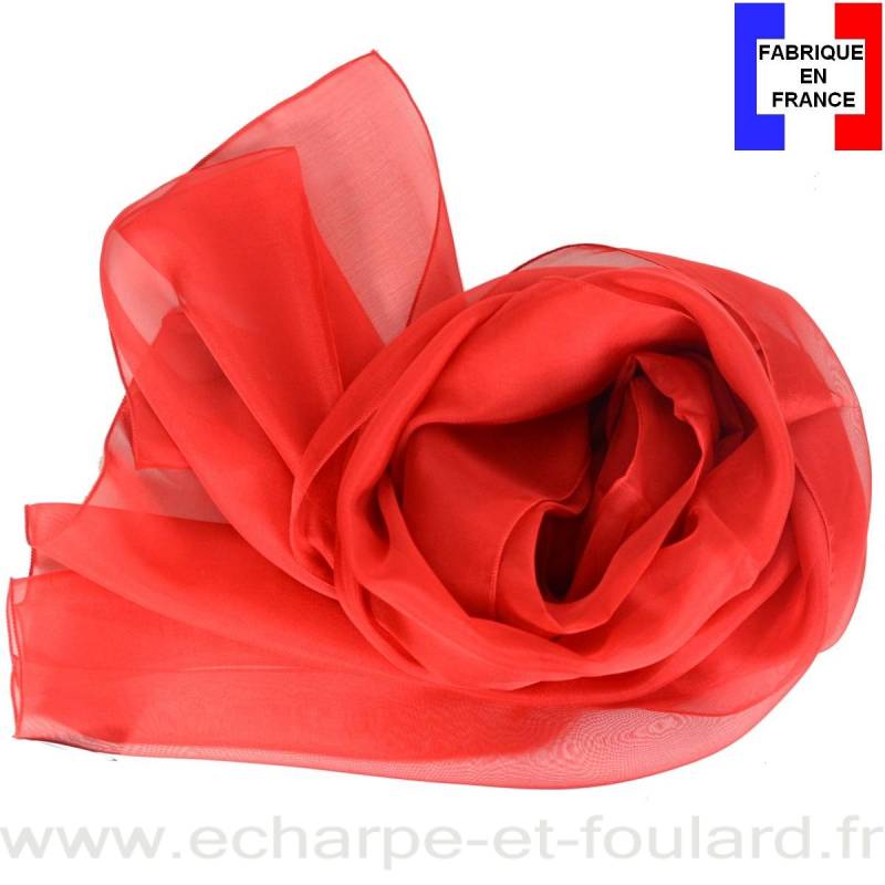 Echarpe mousseline soie rouge fabriquée en France