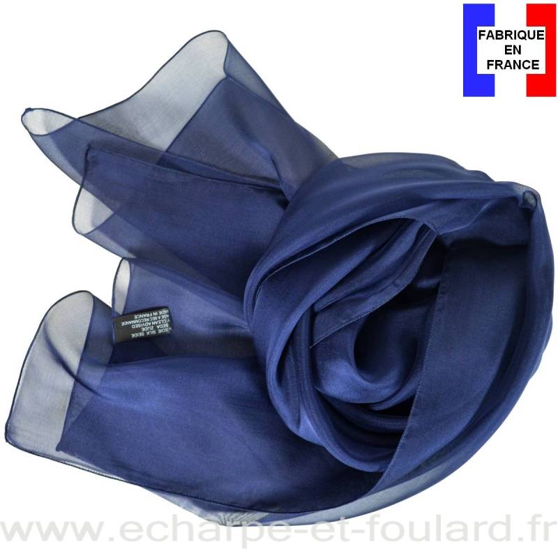 Echarpe mousseline soie bleu marine fabriquée en France