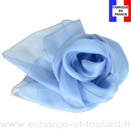 Echarpe mousseline soie bleu ciel fabriquée en France