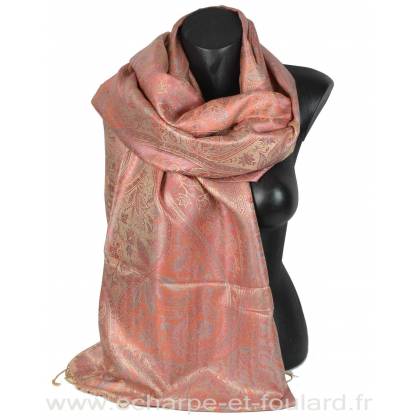 Etole en soie jacquard beige et rose