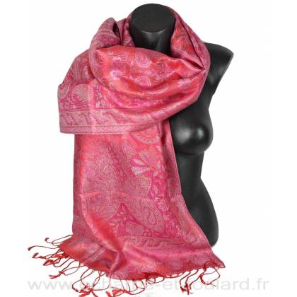 Etole en soie jacquard rouge et rose