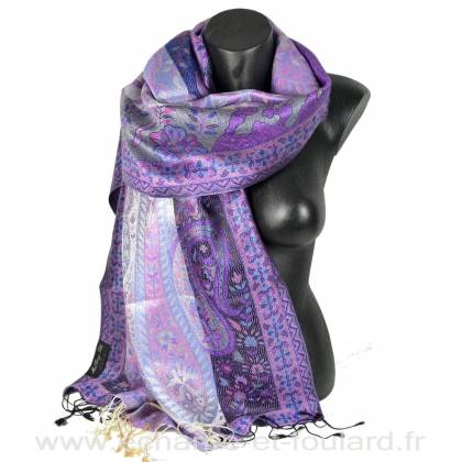 Etole en soie jacquard violette et rose