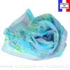 Echarpe de soie bleue à fleurs fabriquée en France