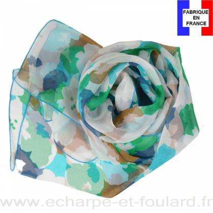 Echarpe de soie abstrait vert fabriquée en France