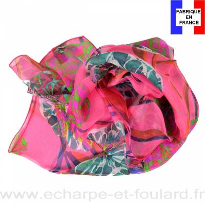 Echarpe de soie pivoine rose fabriquée en France