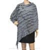 Grand poncho tricot à franges gris