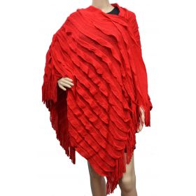 Grand poncho tricot à franges rouge