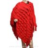 Grand poncho tricot à franges rouge