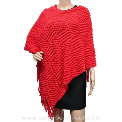 Poncho maille quadrillé rouge