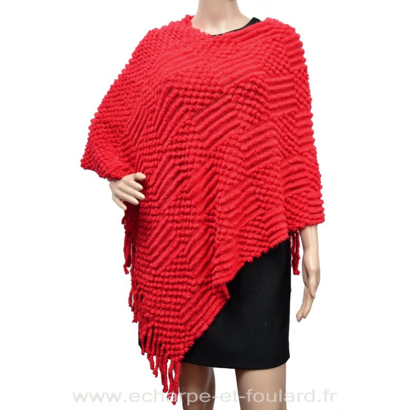 Poncho maille quadrillé rouge