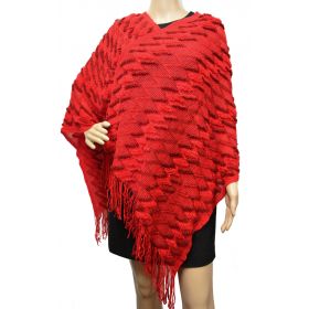 Poncho tricot zig zag rouge