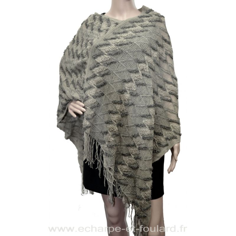 Poncho tricot zig zag grege