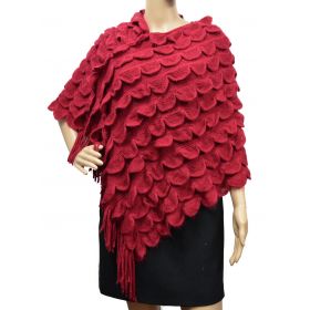 Poncho uni frou frou bordeaux
