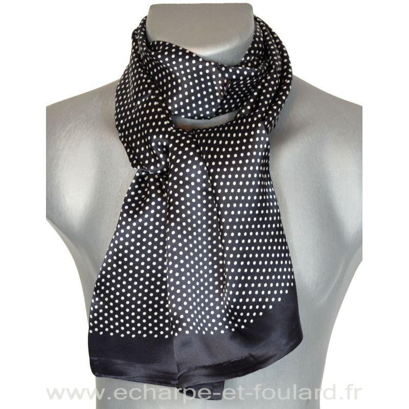 Foulard homme en soie noir pois blanc