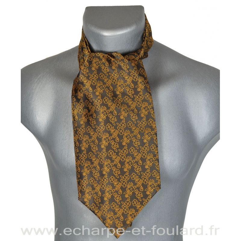 Foulard ascot à petites fleurs vert marron