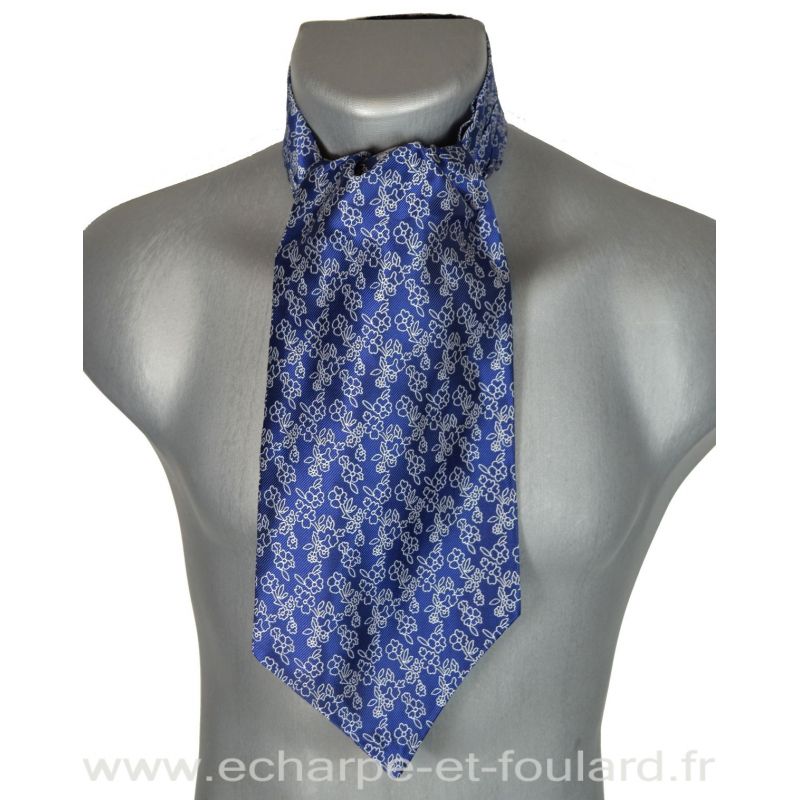 Foulard ascot à petites fleurs bleu