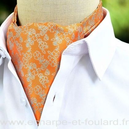 Foulard ascot à petites fleurs orange