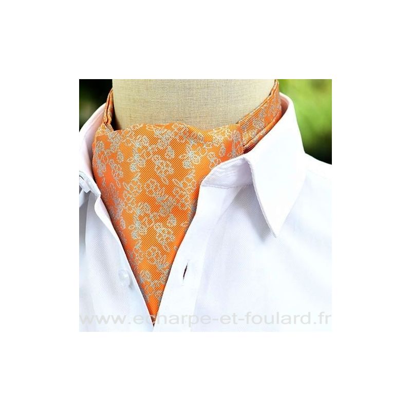 Foulard ascot à petites fleurs orange