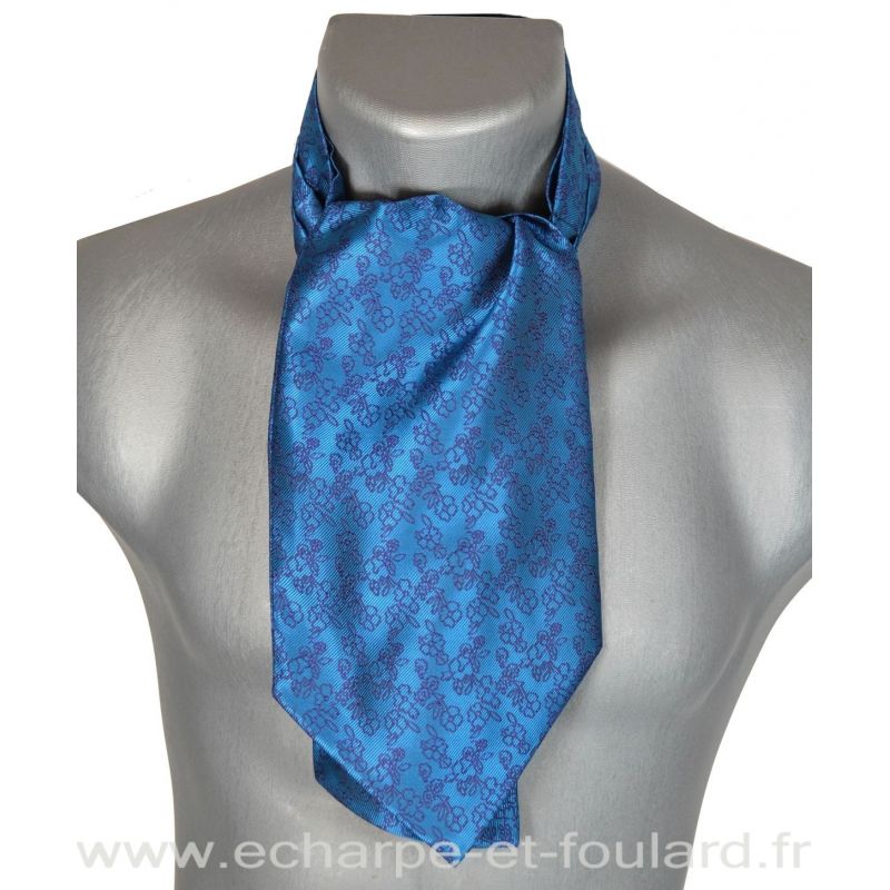 Foulard ascot à petites fleurs bleu