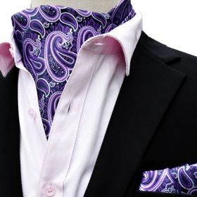 Foulard ascot et pochette violet et blanc