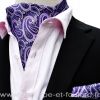 Foulard ascot et pochette violet et blanc