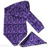 Foulard ascot et pochette violet et blanc