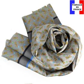 Foulard homme en soie noir et rouge croisillons