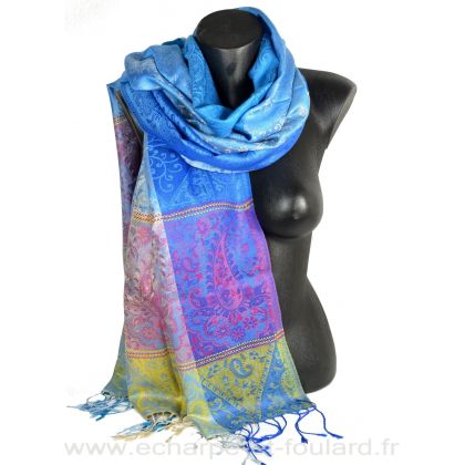 Etole soie indienne jacquard multicolore