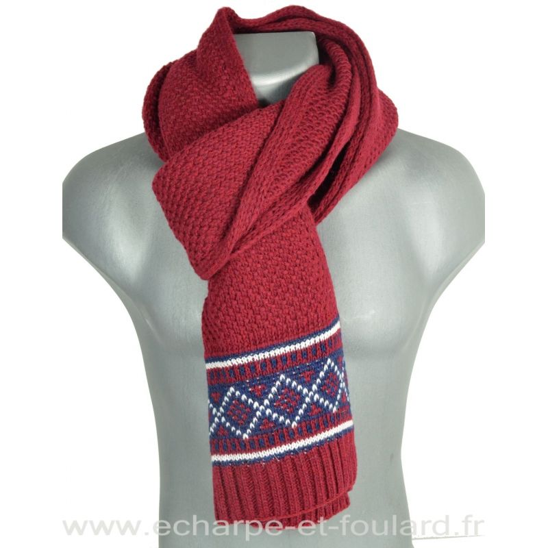 Grande écharpe homme tricotée rouge