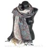 Etole soie indienne jacquard noire et beige