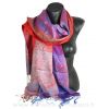 Etole soie indienne jacquard bleue et rouge