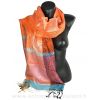 Etole soie indienne jacquard orange et bleu