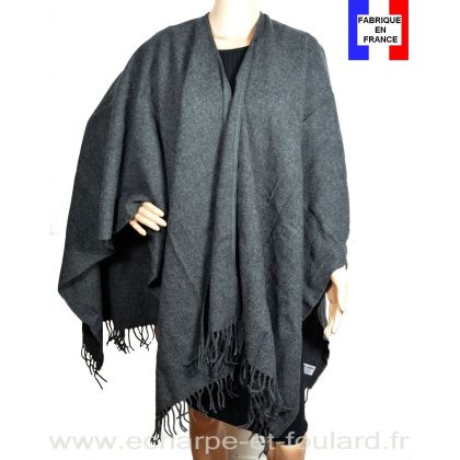 Poncho laine uni gris made in France