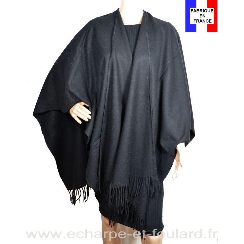Poncho laine uni noir made in France